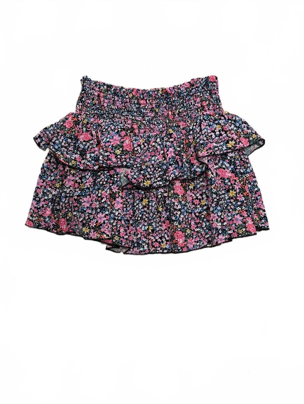 Katie J NYC Tween Shari Smocked Tiered Ruffle Floral Mini Skirt Sz Small (8-10)